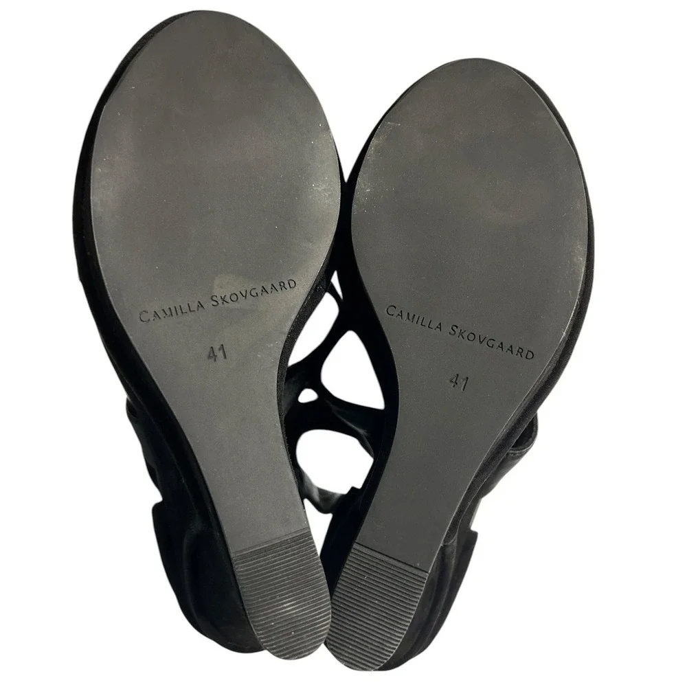 Camilla Skovgaard Black Leather Suede Architectural Wedge Sandals Size‎ 41 club